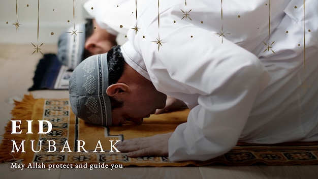 Foto gratuita banner de blog de eid mubarak con saludo