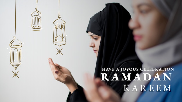 Foto gratuita banner de blog de ramadán kareem con saludo