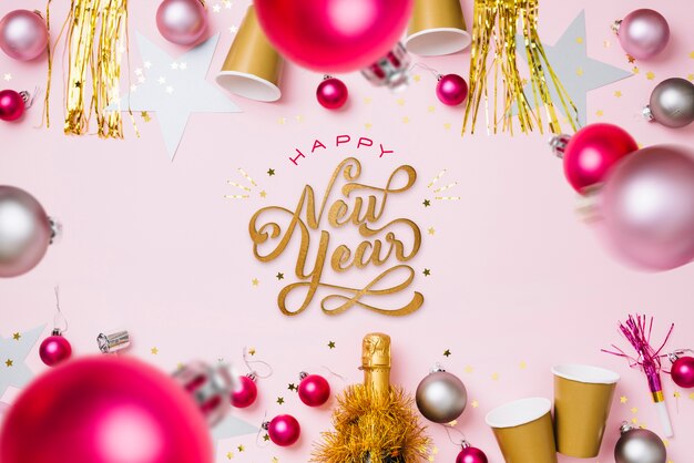 Banner de feliz año nuevo con globos