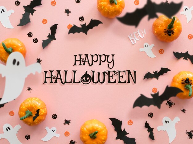 Banner de Halloween con calabazas y fantasmas