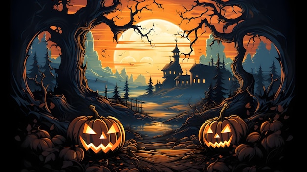 Foto gratuita banner de halloween de calabazas malvadas