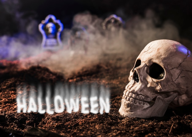 Banner de Halloween con calavera espeluznante