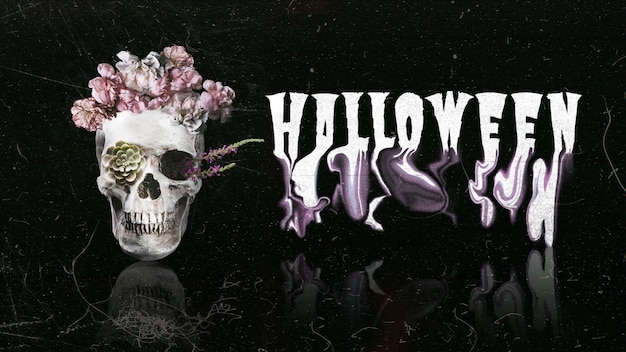 Banner de Halloween con calavera espeluznante