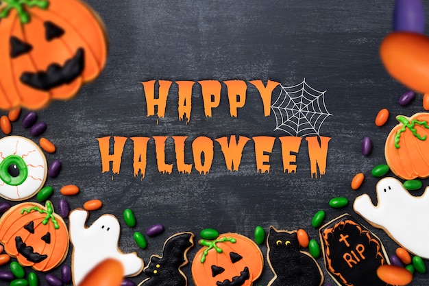 Foto gratuita banner de halloween con dulces