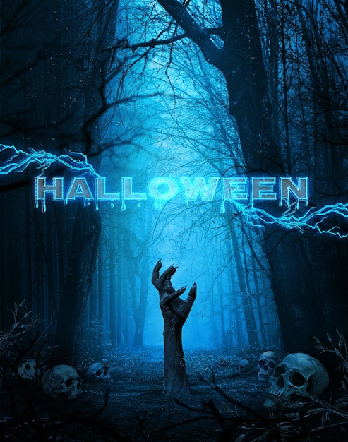 Banner de halloween con mano espeluznante