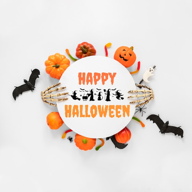 Foto gratuita banner de halloween con manos de esqueleto