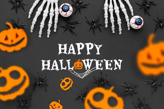 Banner de Halloween con manos de esqueleto