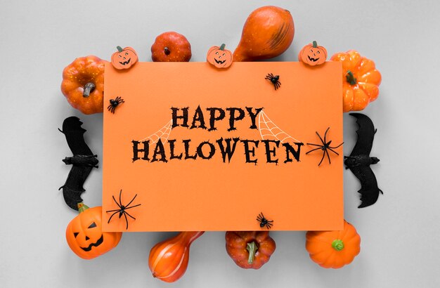 Banner de Halloween con murciélagos y calabazas
