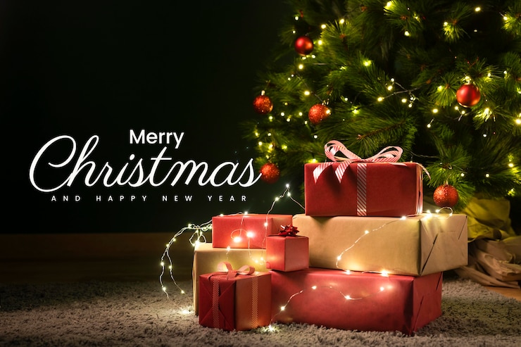 Foto gratuito banner horizontal de navidad con regalos