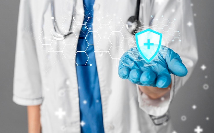 Foto gratuito banner médico con médico con guante