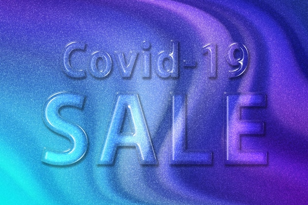 Banner de venta de Covid 19, venta de temporada de Covid, fondo azul violeta violeta