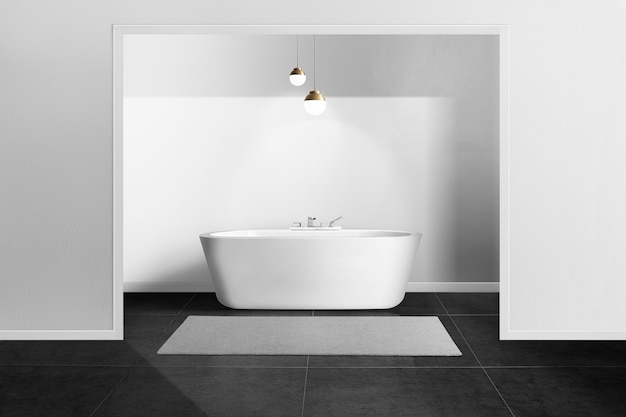 Baño minimalista en blanco y negro