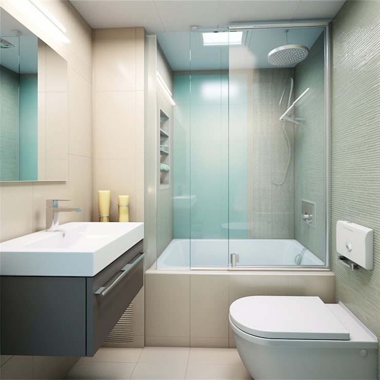 Foto gratuito baño pequeño con estilo y decoración modernos.