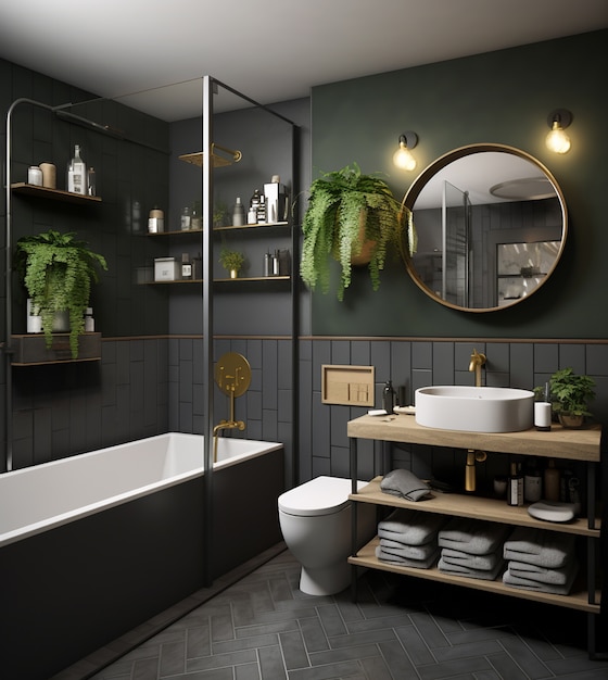 Foto gratuita baño pequeño con estilo moderno generado por ai