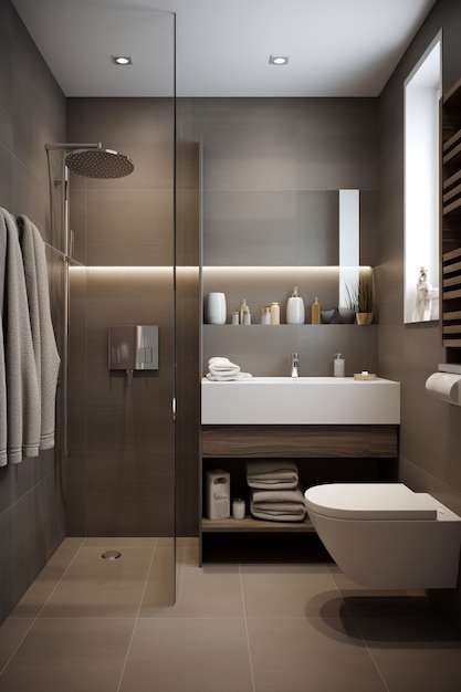 Foto gratuita baño pequeño con estilo moderno generado por ai