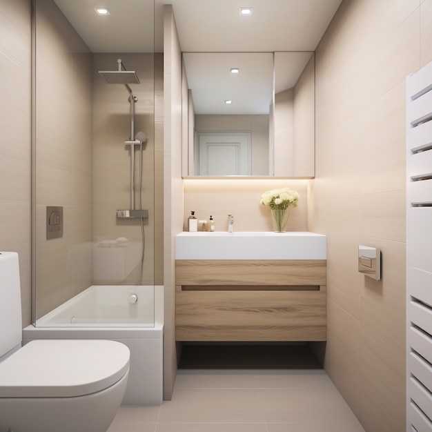 Foto gratuita baño pequeño de estilo moderno con muebles.