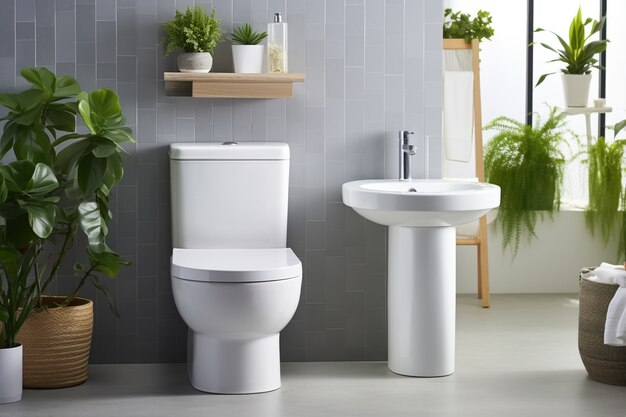 Baño pequeño con estilo moderno y plantas