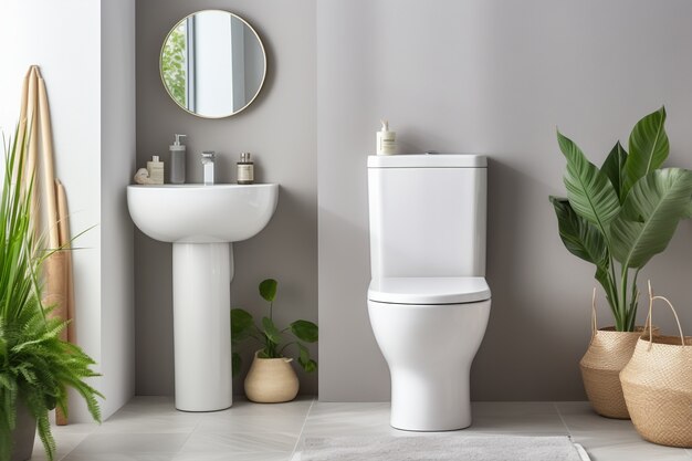 Baño pequeño con estilo moderno y plantas