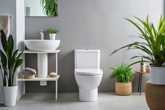 Baño pequeño con estilo moderno y plantas