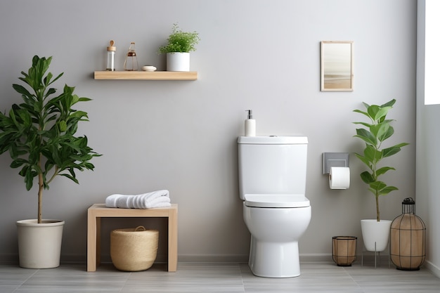 Foto gratuita baño pequeño con estilo moderno y plantas