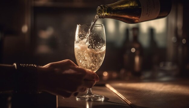 Bar de lujo que sirve champán para celebrar en el interior generado por IA