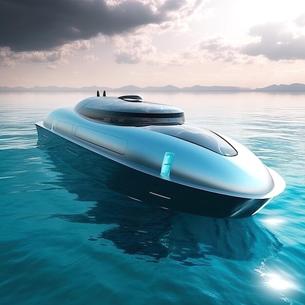 Un barco futurista navegando por el mar IA generativa