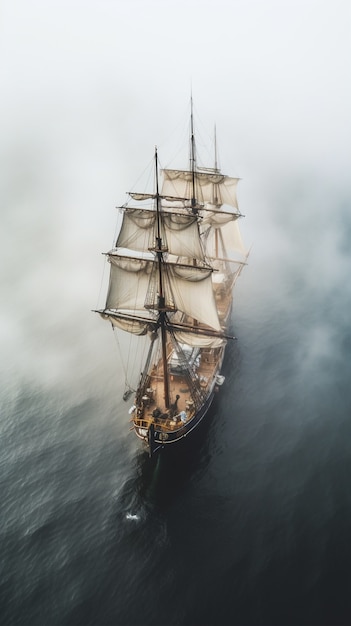 Barco pirata navegando en el mar