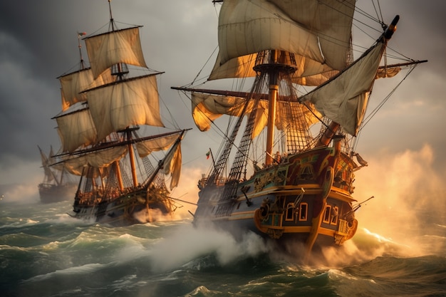 Barco pirata navegando en el mar