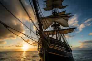 Foto gratuita barco pirata navegando en el mar