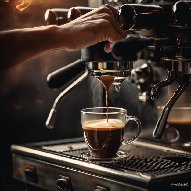 Barista haciendo una taza de café