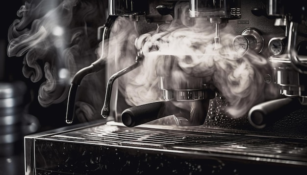 Foto gratuita un barista vierte capuchino fresco en una taza metálica generada por ia