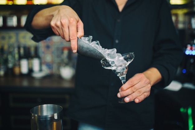 Barman en el trabajo en el pub