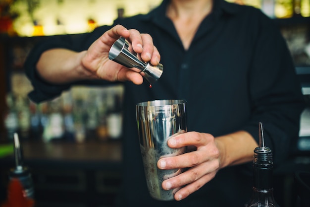 Barman en el trabajo en el pub