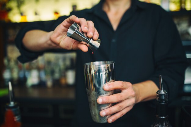 Barman en el trabajo en el pub