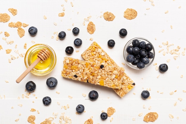 Barras planas de snack de arándanos