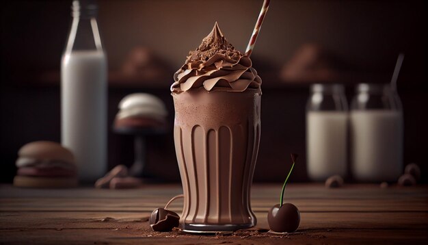 Batido de chocolate negro gourmet con IA generativa de malvavisco