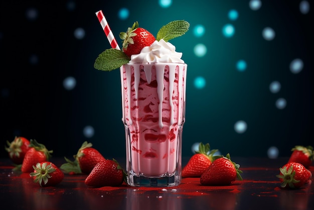 Batido de fresa sobre fondo negro