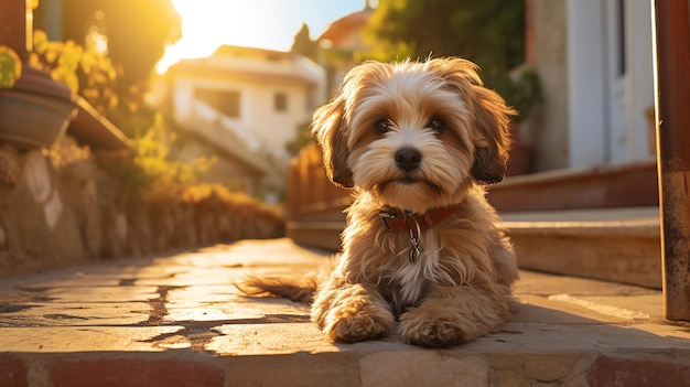 Foto gratuita un beagle solitario espera pacientemente con una correa afuera