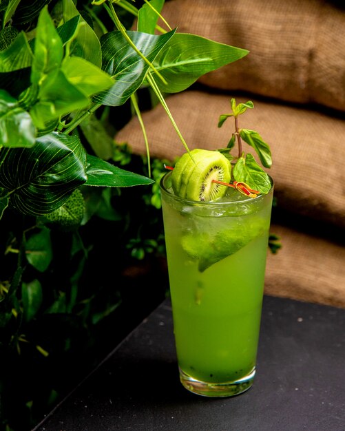 Bebida fría con hielo de kiwi y menta