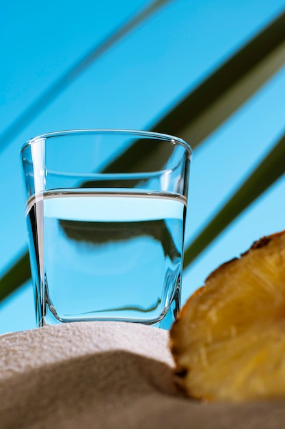 Bebida de sotol con naturaleza muerta de piña