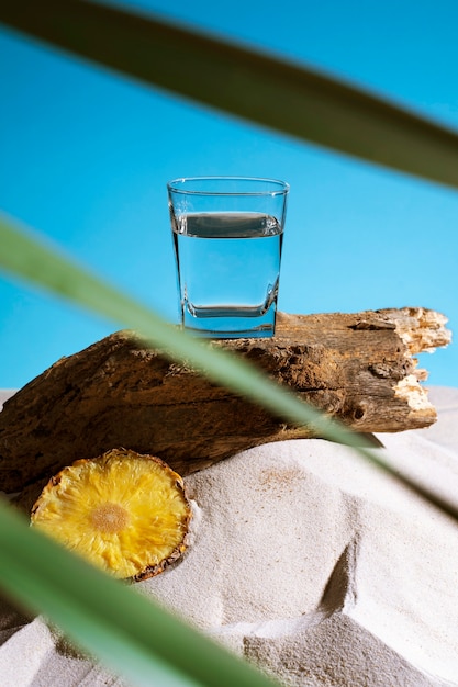 Foto gratuita bebida de sotol con naturaleza muerta de piña