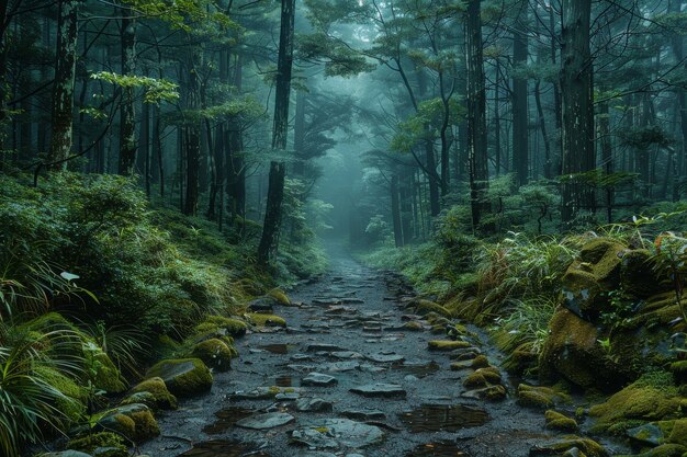 Bella escena del bosque japonés