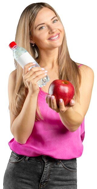 Bella mujer con botella de agua