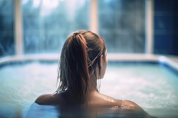 Bella mujer de espaldas relajándose en un jacuzzi Ai generativo