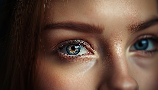 Foto gratuita bella mujer con ojos azules mirando fijamente a la cámara generada por inteligencia artificial