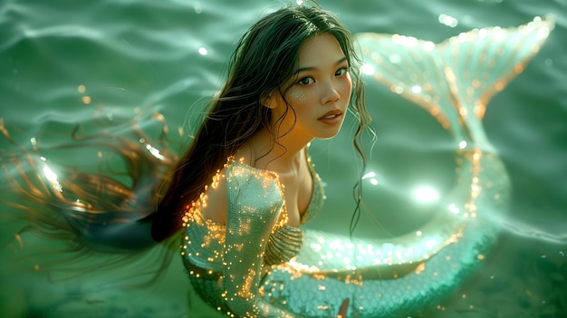 Foto gratuita bella mujer sirena bajo el agua