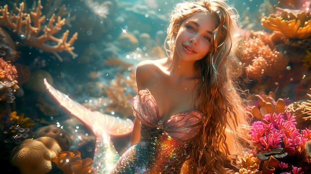 Foto gratuita bella mujer sirena bajo el agua