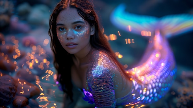 Foto gratuita bella mujer sirena bajo el agua