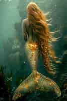 Foto gratuita bella mujer sirena bajo el agua