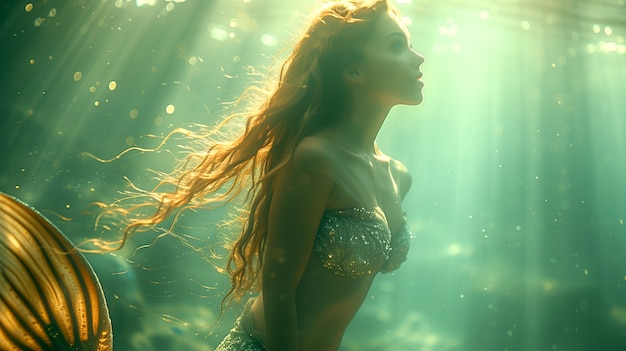 Foto gratuita bella mujer sirena bajo el agua